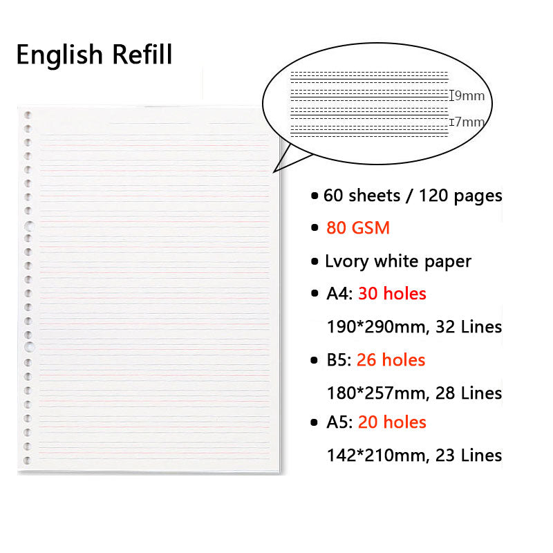 Qfdian Loose Leaf Notebook A4/A5/B5 Replaceable Refill Planner BUJO 6 styles Available Office School Supplies Stationery