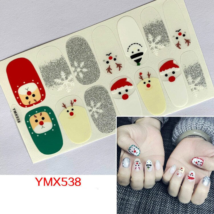 Qfdian christmas decor ideas nightmare before christmas 14tips Christmas Style Nail Art Sticker Snowflake Elk Decoration Waterproof Full Cover Wraps Decal DIY Manicure Sticker