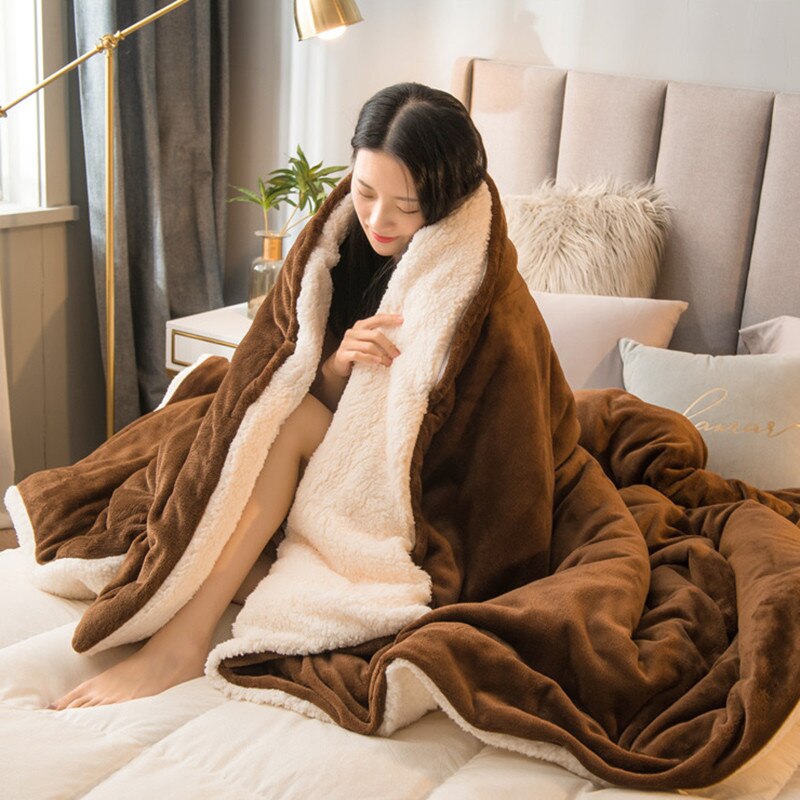 Qfdian Winter Bed Blankets Solid Color Fleece Blankets Throws Adult Thick Warm Sofa Winter Blanket Super Soft Warm Duvet Cover Luxury