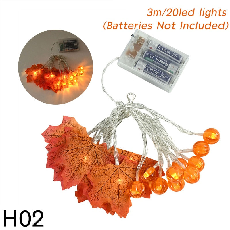 Qfdian halloween decorations halloween costumes halloween gift10/20Leds Pumpkin Maple Leaves Light String Fall Garland Battery Powered Indoor Outdoor Garden Halloween Thanksgiving Home Decor