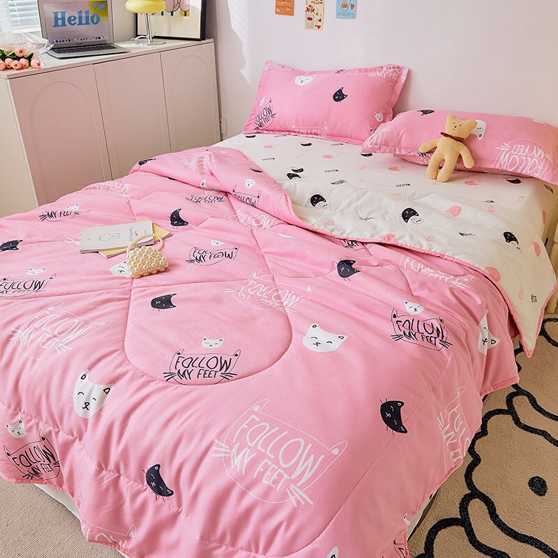 Qfdian Princess Style Summer Quilts Washable Floral Cartoon Single Double Queen Blanket Bedspread Air Conditioning Girls Boys Comforter