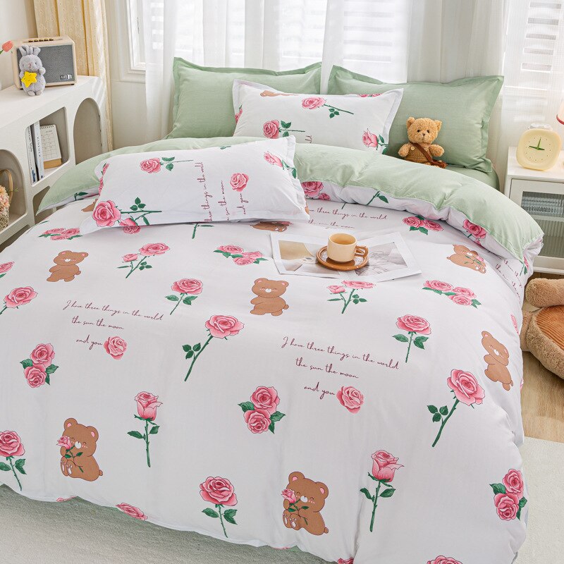 Cute Rabbit Bedding Set Carrot Soft Full Queen Size Boys Girls Duvet Cover No Filler Flat Sheet Pillowcases Kids Home Textile