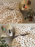 2023 NEW Red Love Patter  100% Cotton Girl's HomeTextile Duvet Cover and Bedsheet Quilt Cover Soft Luxury Bedding Set Ins Fashion