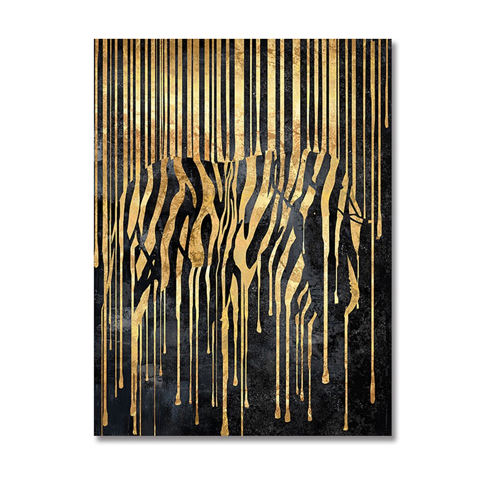 Black Golden Wall Art Canvas Painting Abstract  Lines Artwork Tiger Lions Elephant Animal Poster Prints Pictures For Home Decor