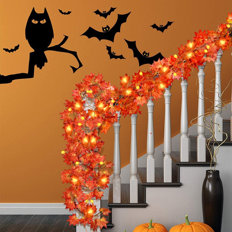 Qfdian halloween decorations halloween costumes halloween gift10/20Leds Pumpkin Maple Leaves Light String Fall Garland Battery Powered Indoor Outdoor Garden Halloween Thanksgiving Home Decor