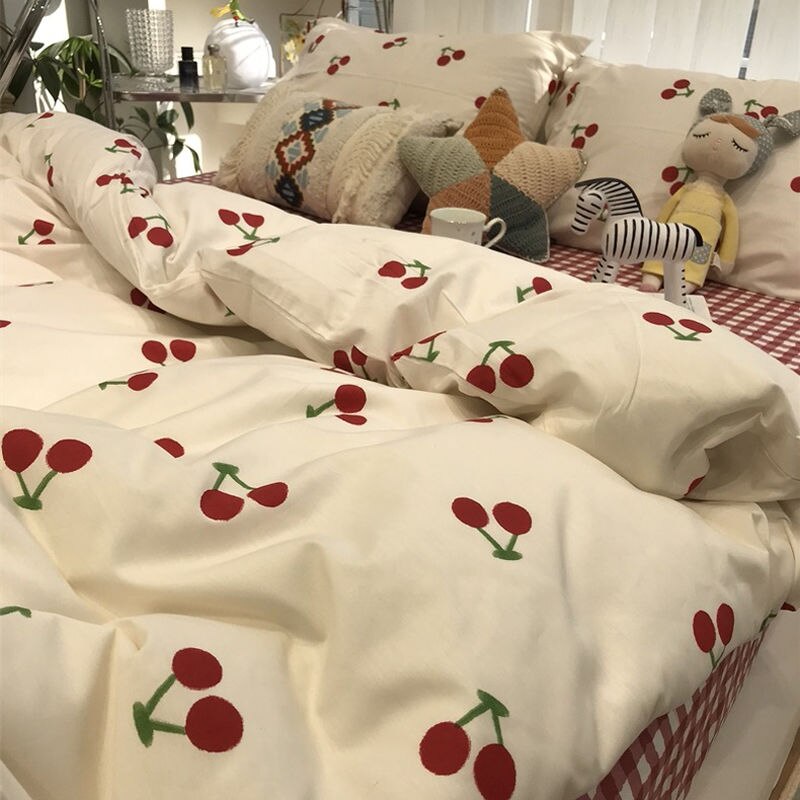 Floral Bedding Set Kawaii Rabbit Duvet Cover Flat Sheet Pillowcase Soft Bed Linens Single Full Dormitory Bedroom Home Textile