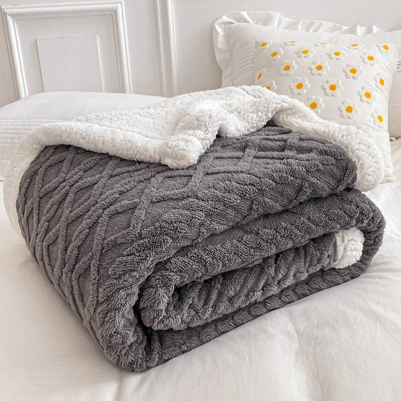 Qfdian Home Thick Bed Blanket Double Sided Lamb Cashmere Fleece Plaid Blankets Winter Warm Throw Sofa Cover Newborn Wrap Kids Bedspread