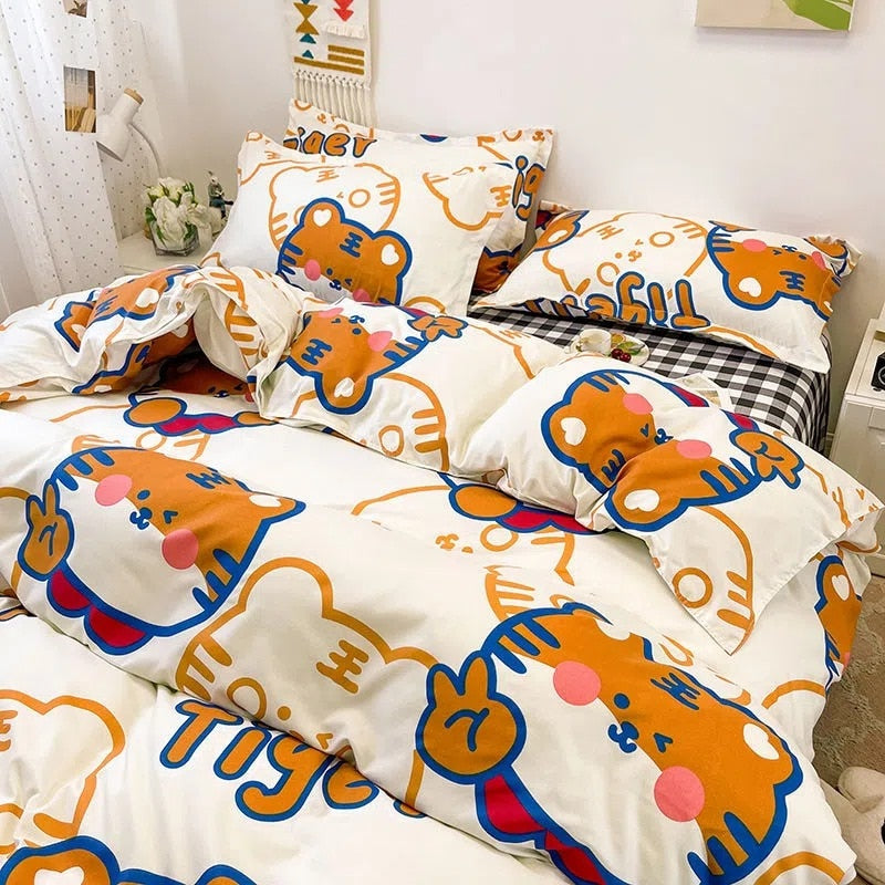 Fashion Duvet Cover Flat Sheet Pillowcases Set Single Queen Size Bed Linen Boys Girls Bedding Set Cute Kids Home Textile