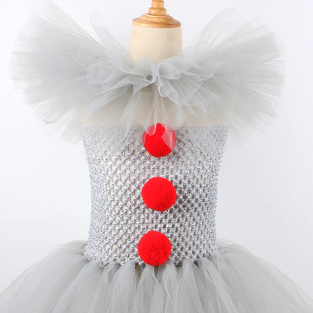 Qfdian halloween decorations halloween costumes halloween gift Gray Clown Tutu Dress for Girls Carnival Halloween Costume for Kids Girl Joker Cosplay Tulle Outfit Children Party Scary Clothes