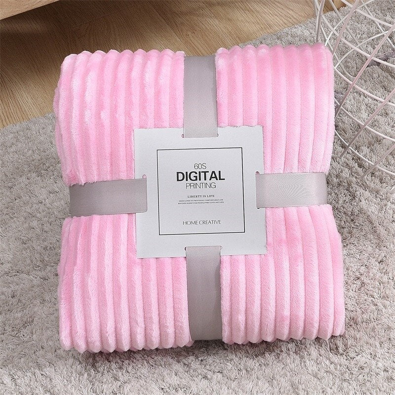 Flannel Winter Bed Blanket Super Soft Throw Blankets Solid Striped Fluffy Bed Cover Home Sheets Warm Bedspread For Sofa Bedroom