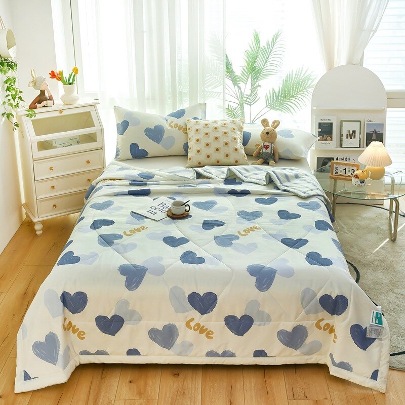 Cute Cotton Summer Quilt Floral Cartoon Double Side Air-conditioning Cool Comforter Breathable Blanket Kids Adult Thin Bed Cover