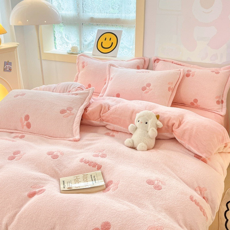 Winter Thick Warm Plush Comforter Cover Queen Bedding Sets Cartoon Quilt Cover Bed Sheet Pillowcase 4pcs Luxury Bed Linens