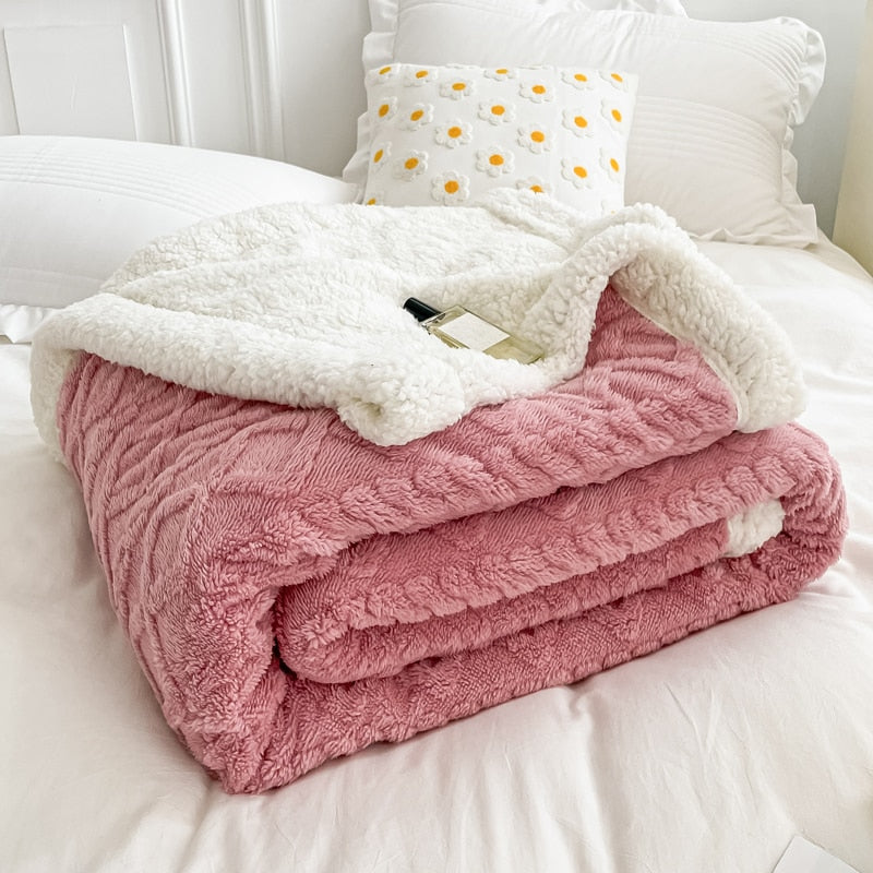 Qfdian Home Thick Bed Blanket Double Sided Lamb Cashmere Fleece Plaid Blankets Winter Warm Throw Sofa Cover Newborn Wrap Kids Bedspread