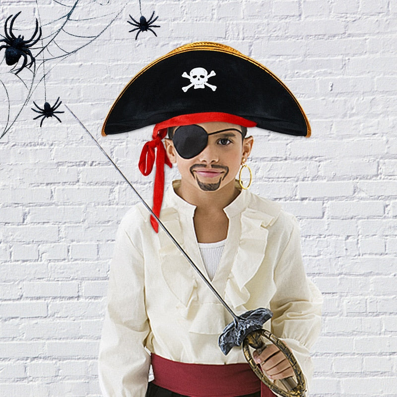 Qfdian halloween decorations halloween costumes halloween gift Halloween Pirate Hat Cap Decoration Kids Adult Halloween Masquerade Captain Cosplay Costume Props Pirate Theme Birthday Party