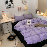 Lilac Bedding Set Solid Color Soft Full Queen Size Boys Girls Duvet Cover No Filler Flat Sheet Pillowcases Nordic Home Textile