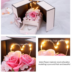 Qfdian Party gifts Party decoration hot sale new Foldable Romantic Soap Flower Rose Jewelry Gift Box With Drawer LED Light Valentine Girlfriend New Year Wedding Gift Anniversary