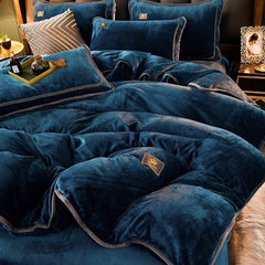 Luxury Milk Fleece Supper Ultra-thick Bedding Set Queen Size High End Warm Winter Duvet Cover Set Warmth Comforter Bedding Sets