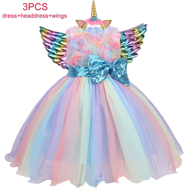 Qfdian halloween decorations halloween costumes halloween gift Halloween Unicorn Kids Dresses For Girls Baby Child Costume Birthday Wedding Evening Ball Gown Halloween Christmas Vestidos 2 to 10 Years