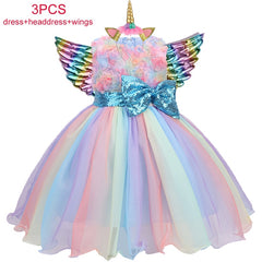 Qfdian halloween decorations halloween costumes halloween gift Halloween Unicorn Kids Dresses For Girls Baby Child Costume Birthday Wedding Evening Ball Gown Halloween Christmas Vestidos 2 to 10 Years