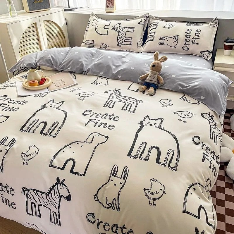 Cute Bedding Set Fashion Single Double Size Flat Sheet Duvet Cover Pillowcase Soft Microfiber Boys Girls Bed Linen