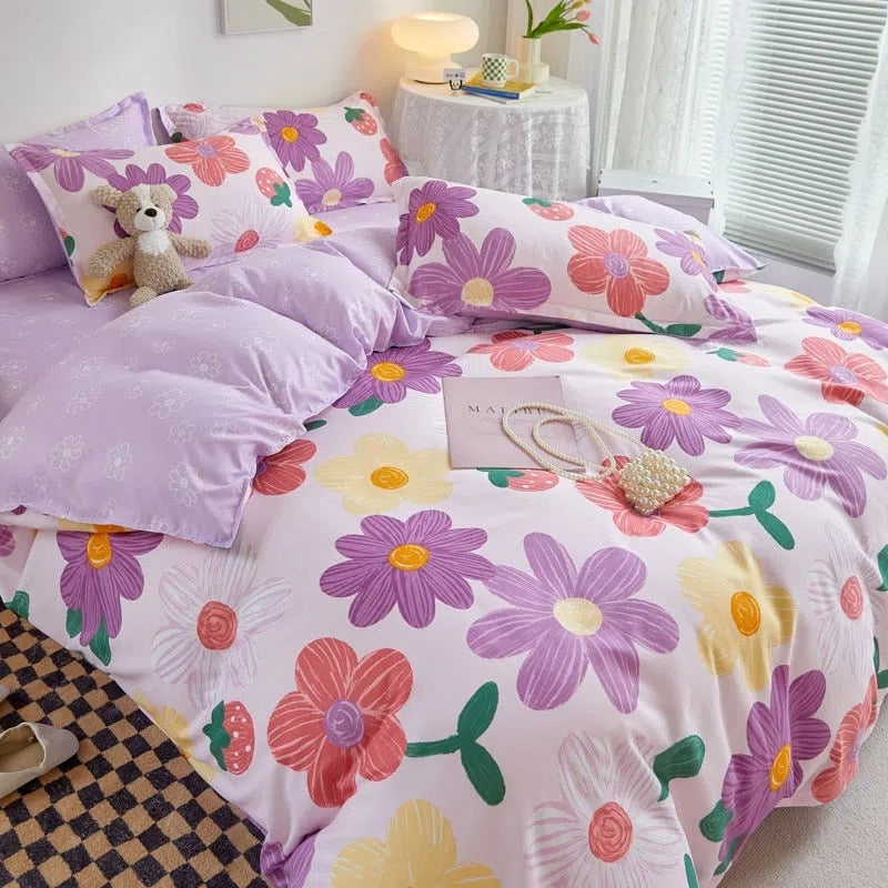 Qfdian Ins Princess Pink Heart Duvet Cover Home Textile Pillow Case Bed Sheet Kids Girls Bedding Covers Set King Queen Twin Cute Kawaii