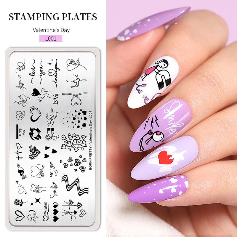 Qfdian Valentine Day Nail Stamping Plates Heart Love Animal Artist Stamping Template Nail Design Stencil Tools Manicure