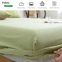 Washed Cotton Fitted Sheet with Elastic Band Non-Slip Adjustable Mattress Covers for Single Double Queen King Bed 120/150/180cm