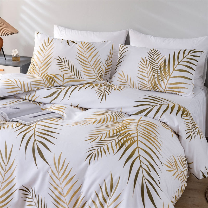 Modern Style Gold Print Queen Duvet Cover Set Soft Comfortable Single Double Bedding Set Twin King Quilt Cover and 2 Pillowcases