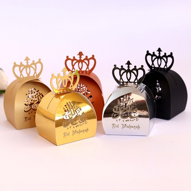 Qfdian Party decoration Party gifts hot sale new 10/20Pcs Crown Gift Boxes for Eid Mubarak Al Adha Ramadan Kareem Gift Packaging Islamic Muslim Festival Decoration Chocolate Box