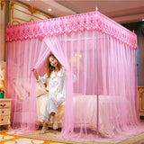 Qfdian Cozy apartment aesthetic hot sale new Embroidery Lace Pleated Mosquito Net for Bed Square Romantic Princess Queen Size Double Bed Net Canopy Luxury Mosquito Tent Mesh