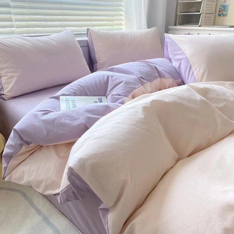 Ins Nordic Style Bedding Set Flat Sheet Duvet Cover Pillowcase Single Double Queen Size Bed Linen Boys Girls Soft Home Textile