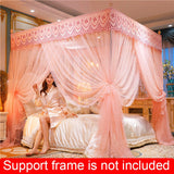 Qfdian Cozy apartment aesthetic hot sale new Embroidery Lace Pleated Mosquito Net for Bed Square Romantic Princess Queen Size Double Bed Net Canopy Luxury Mosquito Tent Mesh