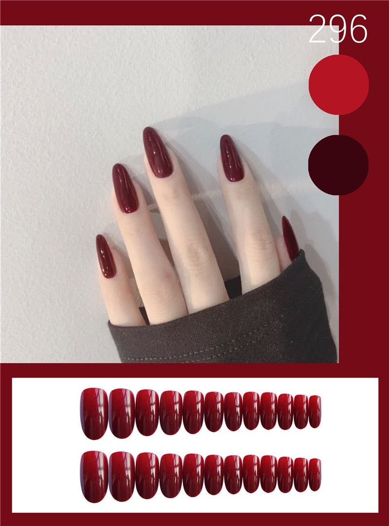 24Pcs/Box Red Ballerina Fake Nails Press On Nial Art Tips False Nails Press On Nails Coffin Artificial Nails