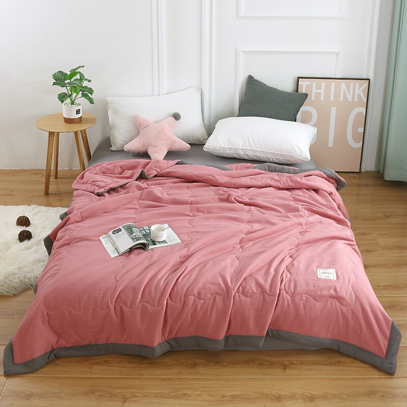 Soft Touch Quilt Solid Color Japanese Style Summer Air-conditioning Thin Comforter Breathable Blanket Washable Home Textiles