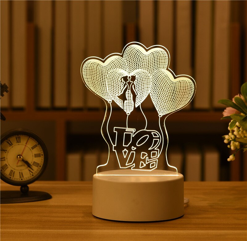 Qfdian Party decoration Valentine's Day Gift Rose 3D Lamp Acrylic LED Night Light Love/Bear/rabbit-shape Valentine Gift Girl Boy Present Easter Decor