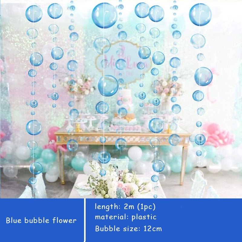 Qfdian 2M Ocean Theme Bubble Garlands Mermaid Birthday Banner Under The Sea Happy Birthday Party Decor Kids Girls Babyshower Supplies