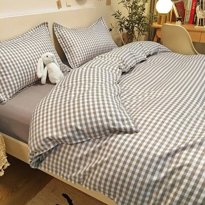 Blue Plaid Bedding Set Fashion Soft Bed Linen Single Full Queen Size Boys Girls Duvet Cover Flat Sheet Pillowcases Kit