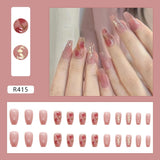 24PCS/Box 2023 New Artificial Nails With Glue Milky White Pink Gradients Long Ballet Full Cover Acrylic Nail Stick Fake Nail Tips