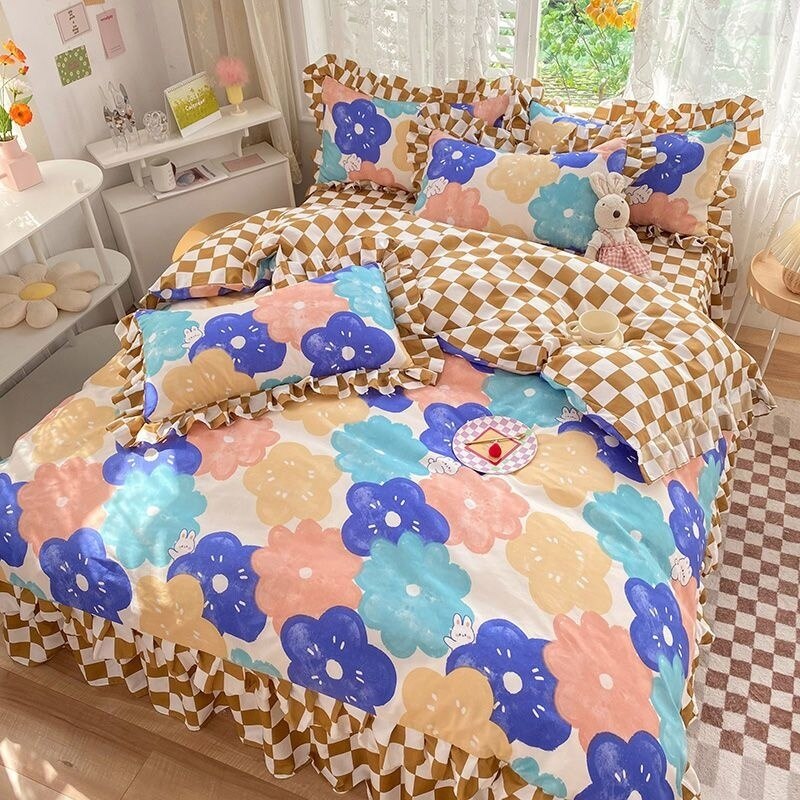 Korean Princess Bedding Bedsheet For Girls Lace Bedspread Queen Size Duvets Cover Linens Comforter Cover With Pillowcases