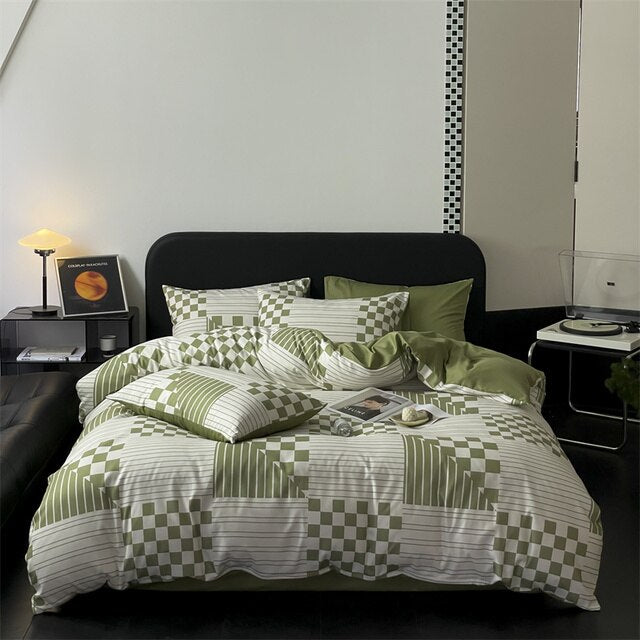 Minimalist Nordic Style Four-piece Bedding 100% All-quilted Dormitory Three-piece Set