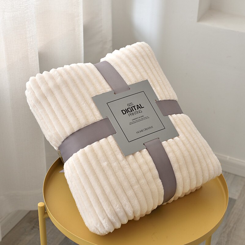 Flannel Winter Bed Blanket Super Soft Throw Blankets Solid Striped Fluffy Bed Cover Home Sheets Warm Bedspread For Sofa Bedroom