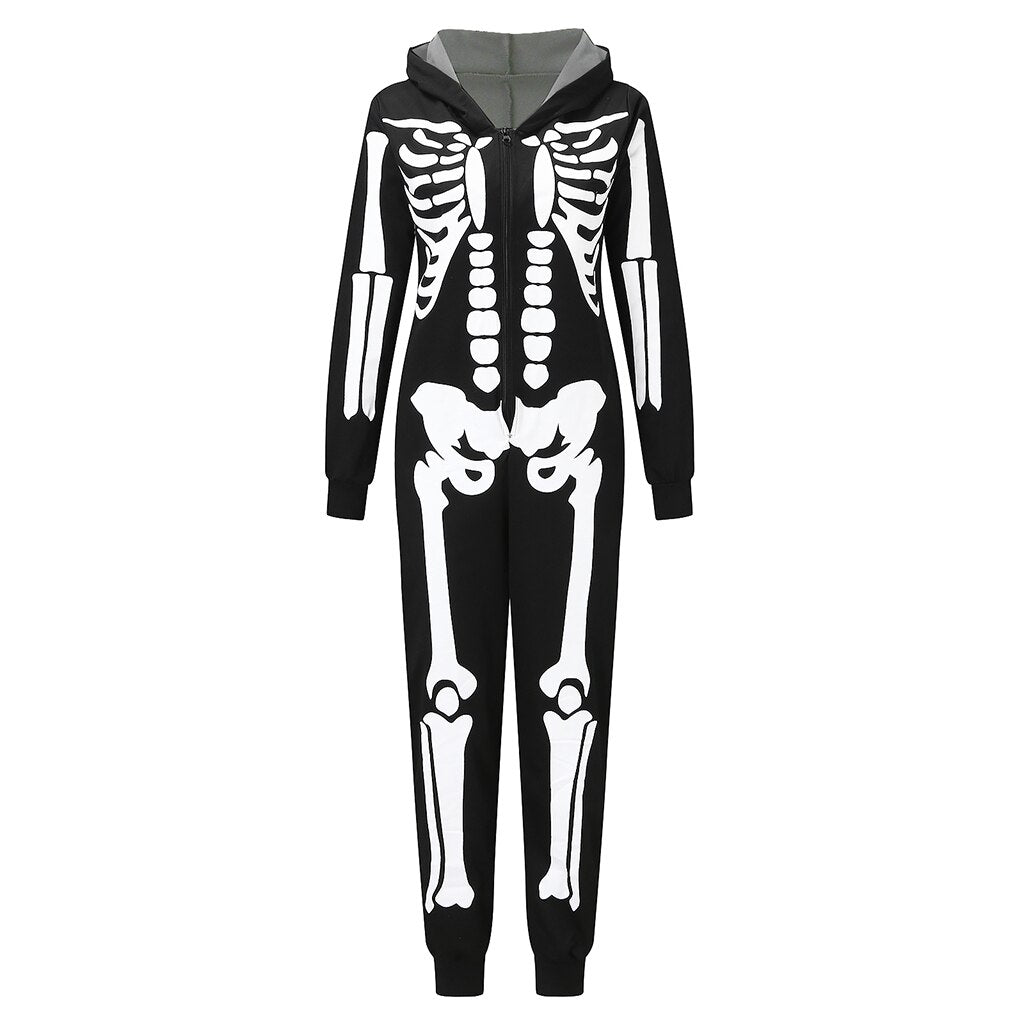 Qfdian halloween decorations halloween costumes halloween giftHalloween Family Matching Outfits Fashion Skeleton Print Hooded Jumpsuit Pajama Family Look Father Mother Kids Halloween Costume