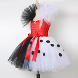 Qfdian halloween decorations halloween costumes Black White Cruella Costumes for Girls Dalmatians Tutu Dress for Kids Villian Cruella De Vil Halloween Outfit Children Clothes