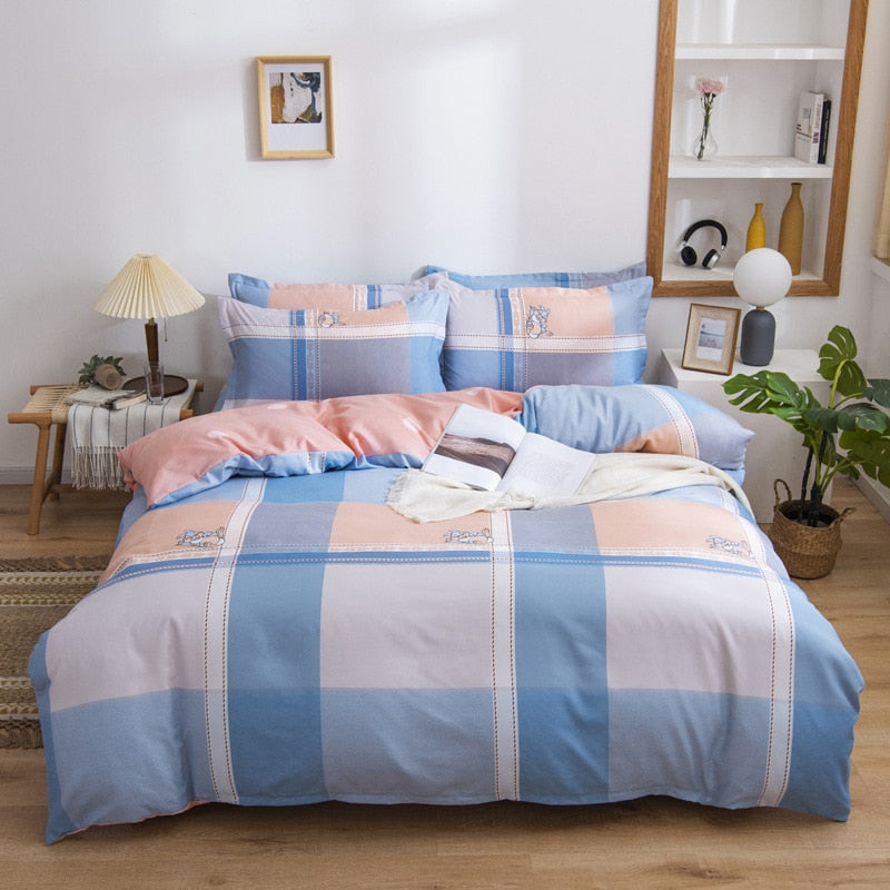 Qfdian Beddings Sets New Cotton Four-piece Set Thickened Brushed Bedding School Dormitory Three-piece Bedding Set Luxury Bed Linen