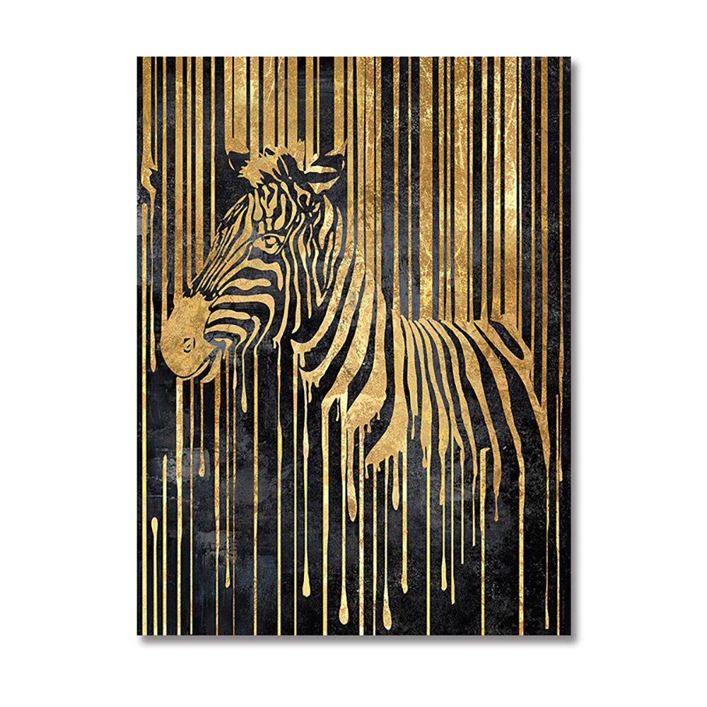 Black Golden Wall Art Canvas Painting Abstract  Lines Artwork Tiger Lions Elephant Animal Poster Prints Pictures For Home Decor