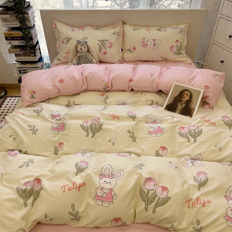 Cute Panda Bedding Set 2023 New Spring Summer Duvet Cover Flat Sheet Pillowcase Soft Dormitory Bedroom Single Queen Bed Linens