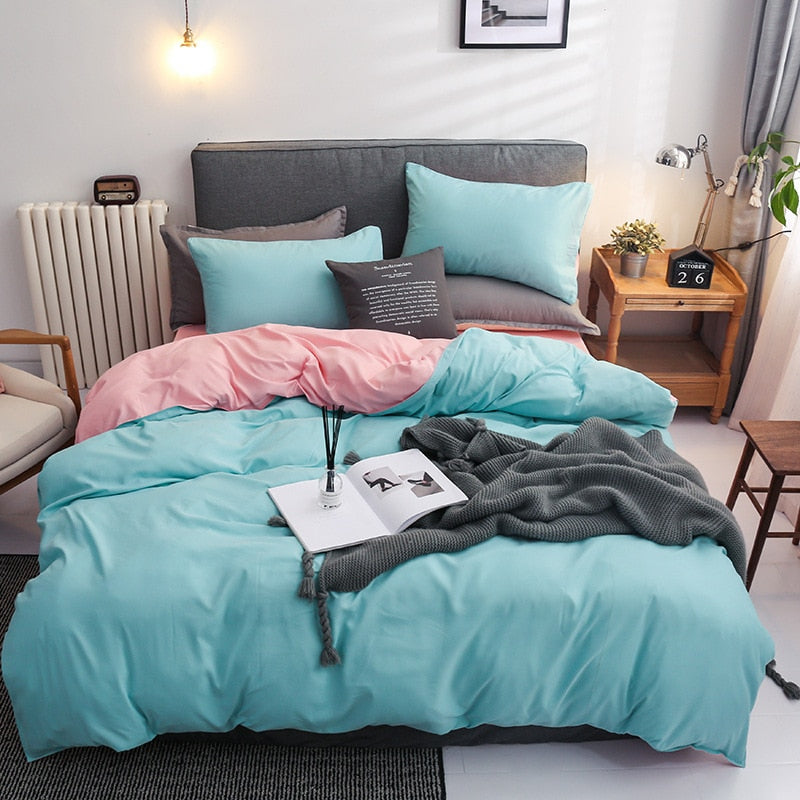 Solid Color Bedding Set Orange Grey Single Double Size Bed Linen Duvet Cover Pillowcase No Fillings Kids Adult Home Textile