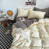 Black Bedding Set for Boys Girls Bedroom Washed Cotton Duvet Cover Pillowcase Bedspread Simple Fashion Bed Sheet Set Bed Linens