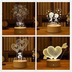 Qfdian Party decoration Valentine's Day Gift Rose 3D Lamp Acrylic LED Night Light Love/Bear/rabbit-shape Valentine Gift Girl Boy Present Easter Decor