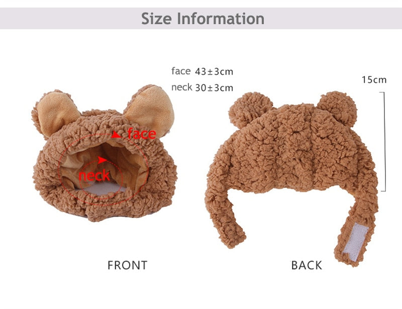 Qfdian Pet Outfits Cute Bear Shaped Hat for Cat Christmas Protective Pet Dogs Cosplay Head Wear York Solid Color Winter Kitten Costume Accessories